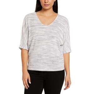 Laila Jayde 3/4 Sleeve V-Neck Top Gray White Stripe NWT Size Small